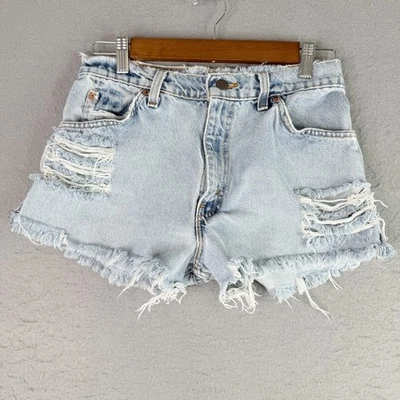 Vintage Levi's Cut Off Shorts Women's 9 27x2 Blue Denim Orange Tab 90's Trashed - Image 1 of 4