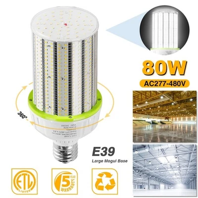 480V 80W LED Corn Light Bulbs E39 Mogul Base Replace 400W MH/HPS Warehouse Lamp - Image 1 of 4
