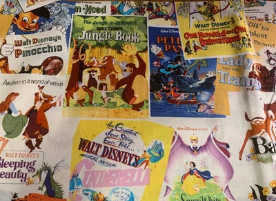 Sucata de filmes de livros da Disney 9"x 21", tecido de algodão, oitavo gordo, várias histórias - Imagem 1 de 4
