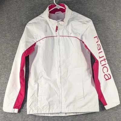 Chaqueta cortavientos blanca y rosa para niñas Nautica talla Capucha oculta grande 14/16 Foto 1 de 4