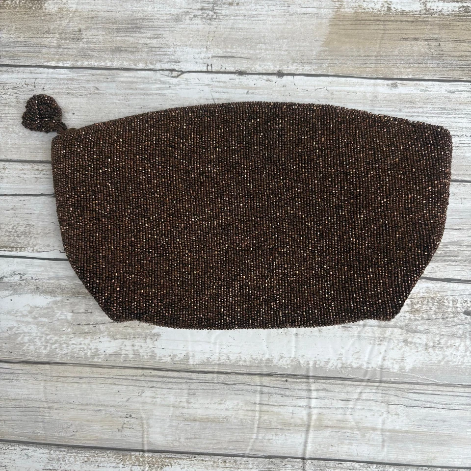 Bolsa vintage por Josef bolsa de mão com miçangas bronze metálica com zíper superior noite glam discoteca - Imagem 1 de 4