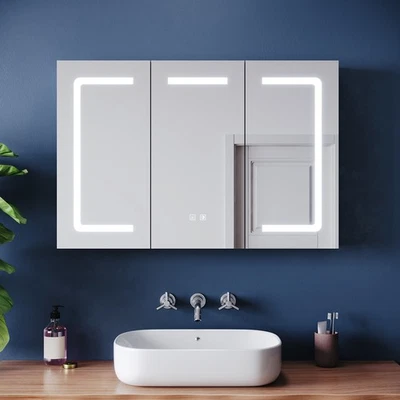 Spiegelschrank 90x60cm mit LED Beleuchtung Steckdose Dimmbare Wandschrank Touch - Bild 1 von 4