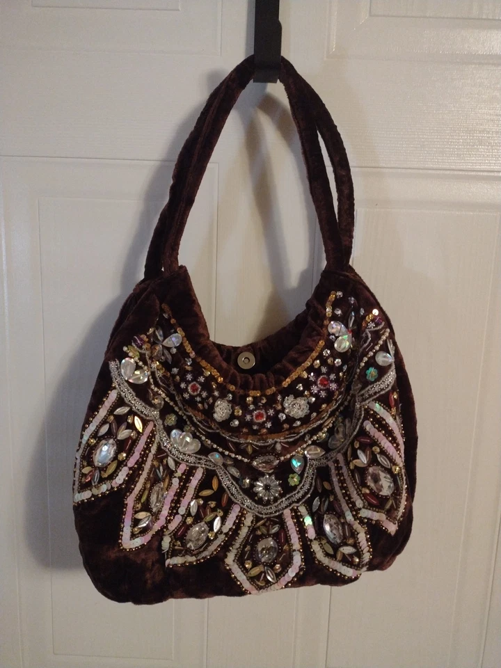 Vintage Nicole Lee Sequin Chocolate Velvet Evening Bag Purse Tote Read Descripti - Изображение 1 из 4