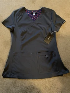 ***NWT*** KOI BASICS “KATIE” MOCK WRAP CHARCOAL SCRUB TOP XS - Picture 1 of 15