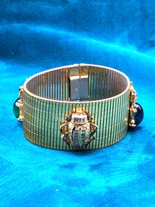 Bracciale Maggiolino Vintage Tono Oro Cabochon Strass Fascia Spessa Retrò 7" LEGGI - Foto 1 di 9
