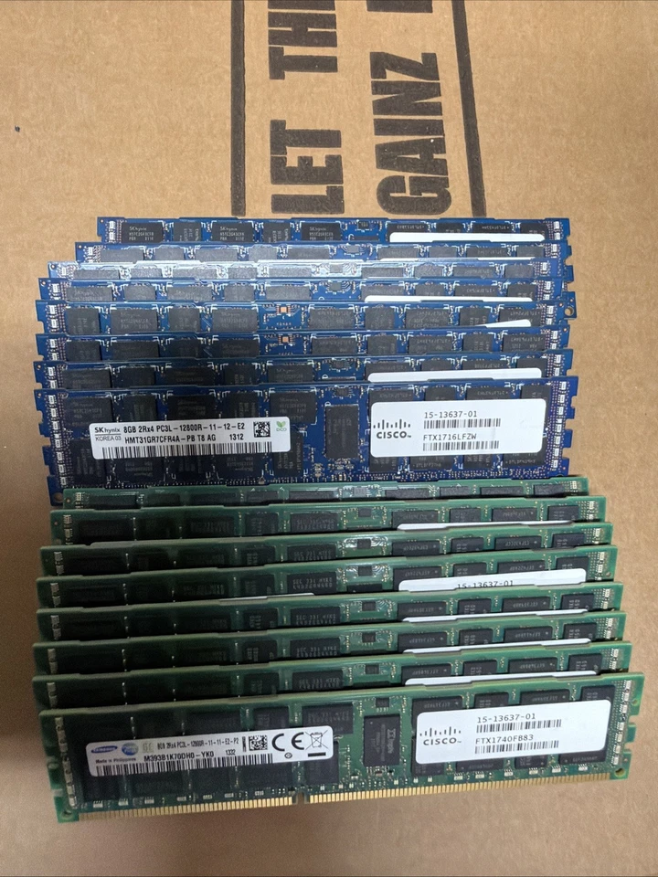 Lot of 16 x 15-13637-01 Cisco 8GB DDR3 Registered ECC PC3-12800 1600Mhz 2Rx4 RAM - Image 1 of 1
