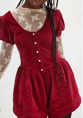 NWOT FREE PEOPLE Silver Bells Velvet Romper Jumpsuit Bohemian Bubble Sleeve sz S - Image 1 of 4