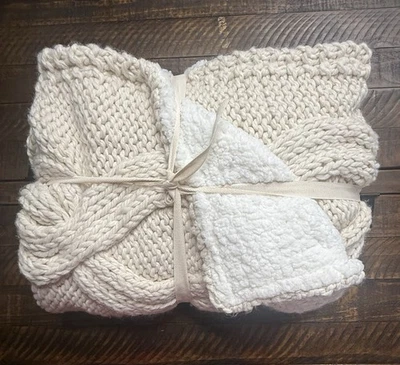 Pottery Barn Alpine Handknit Cable Sherpa Back Throw Ivory 50”x60” New! - Image 1 of 3