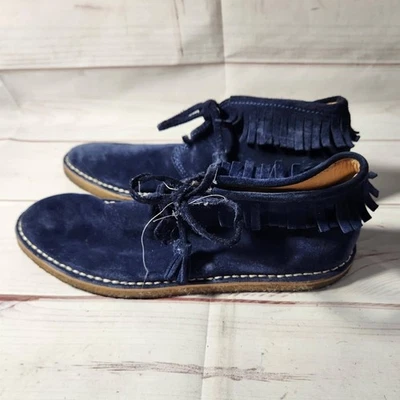 J. Crew - 麂皮绒条纹莫卡辛 Chukka 蓝色靴子系带踝女式 8 码 — 第 1/4 张图片