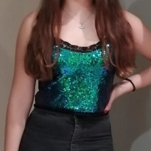 Motel XS Blue/Green Sequin Top - Picture 1 of 4