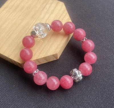 Pulsera elástica hecha a mano de cuarzo de rodonita natural con cuentas Foto 1 de 4