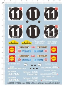 Calcomanía 1/24 240Z v2 África Oriental Safari Deporte Carrera Rally Coche Marcas Tobogán Acuático - Imagen 1 de 1