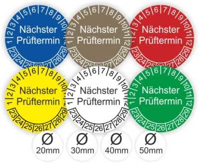 LABELMASTER Prüfplaketten Nächster Prüftermin UVV DGUV Ø:20mm-50mm UV-RESISTENT-KRATZFEST b3