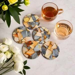 Maligano Jasper 8 Pcs Coaster Gift Round Pattern 4" Sliced Drink Coasters Set - Picture 1 of 7