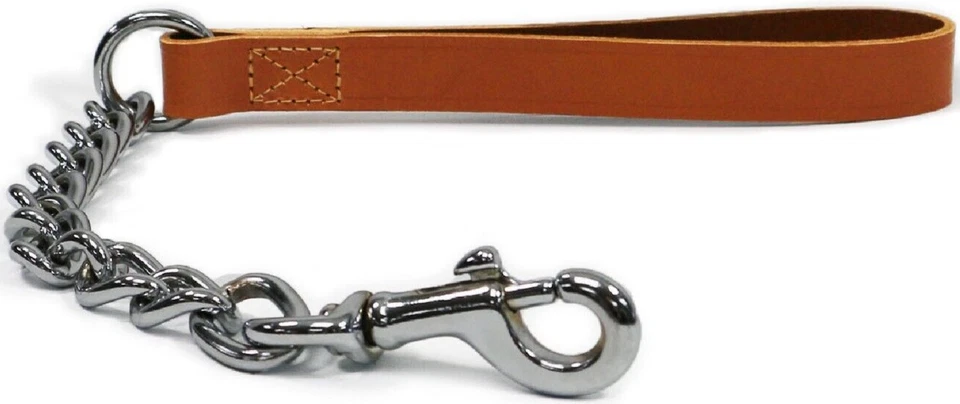 Chain Dog Lead - Brown Tan Leather. Extra Heavy - 50cm (75KG). - Image 1 of 4