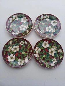 Juego de 4 platos de postre de ensalada Sakura Splendor Borgoña blanco acebo floral - Imagen 1 de 4