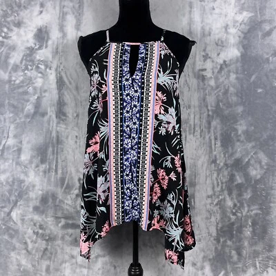 Camiseta sin mangas Express para mujer S negra floral con cierre de espagueti cuello aberturas laterales Foto 1 de 4