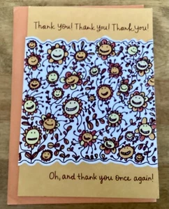 VTG HALLMARK Thank You Card W/Envelope, Happy Flower Faces, Simple Message, New! - Picture 1 of 4