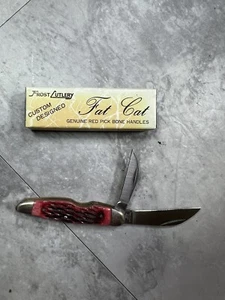 Rare Vintage Frost Cutlery Fat Cat Pocket Knife, Red Rick Bone Handle - Picture 1 of 6