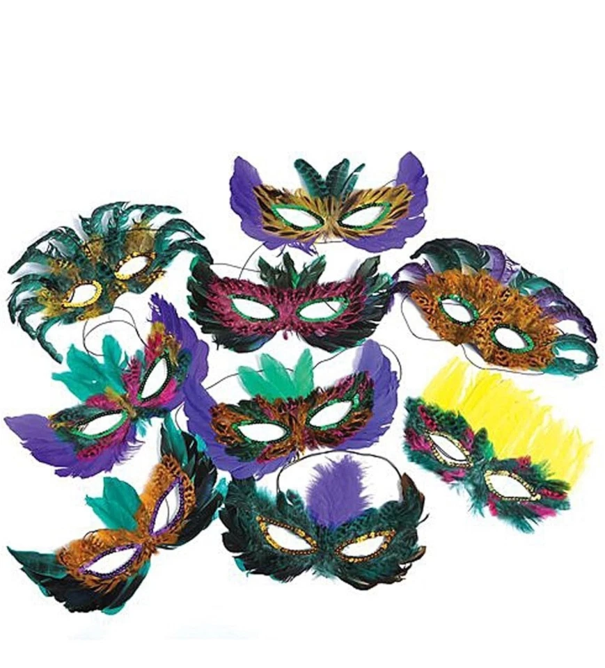 50 Pack Mardi Gras Feather Masks Assorted Styles New - Image 1 of 1
