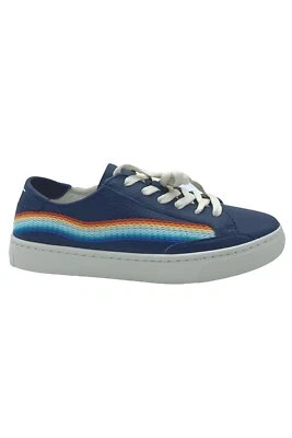 Soludos Leather Lace-Up Embroidered Sneakers Blue Rainbow - Image 1 of 4