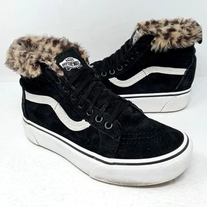 VANS SK8-Hi Black Leopard Fur Lined Suede Sneakers - Size Womens 6.5 / Mens 5 - Picture 1 of 10