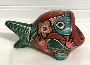 6” Red Clay Pottery Big Mouth Fish Made In Mexico Trinket Dish Figurine AS IS