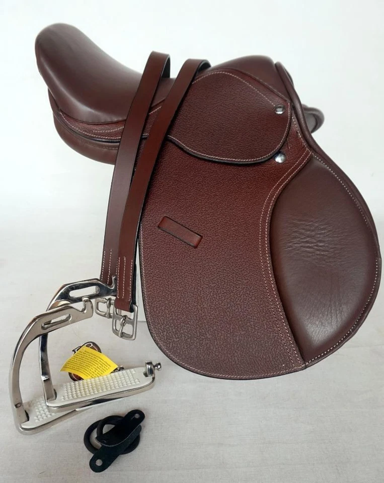 Sillín JuMp 14" 15" Lt Marrón MiNi PoNy Inglés Contacto Cercano Cuero 48"+ Hierros Foto 1 de 1