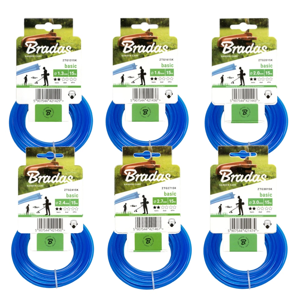 BRADAS Trimmerfaden Mähfaden 15m Rasentrimmer Freischneider Motorsense Stern 1,3 - 3 mm