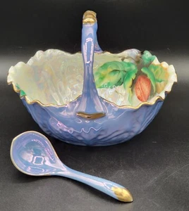Vintage Noritake Hand-painted Lusterware Basket/Bowl And Spoon - Picture 1 of 7