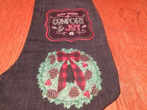 Large Handcrafted Denim Christmas Stocking w Christmas appliques - Picture 1 of 3