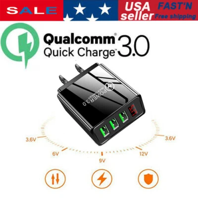 3Port USB Home Wall Charger DIGITAL DISPLAY QC 3.0 30W Fast Charge For CellPhone - Image 1 of 4
