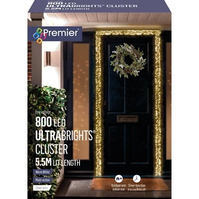 Ghirlanda porta natalizia Premier 800 LED ultrabrillante filo argento luce BIANCO CALDO