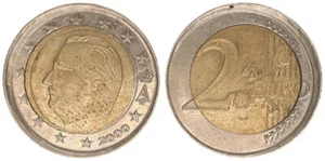Fehlprägung Belgien 2 Euro 2000 ca. 5-10% dezentriert, ohne Riffelrand 77348 - Bild 1 von 2