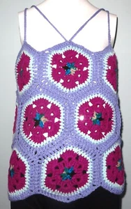 New Handmade Crochet Size L (36 Inches) Purple African Flower Hexagon Blouse Top - Picture 1 of 4