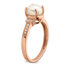 10k Rose Gold 7MM FWC Pearl and Diamond Engagement Ring Size 7 - Picture 1 of 2