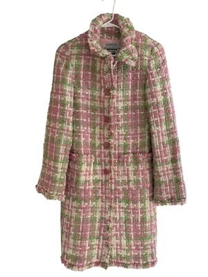 Abrigo de Colección Marvin Richards Pata de Gallo Lana Tweed Boucle Flecos Pequeño Rosa Foto 1 de 4
