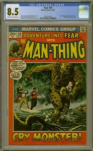 Fear #10 (1972) CGC 8.5 (VF+) PÁGINAS BLANCO Y NEGRO 1ª SERIE HOMBRE-COSA EN SOLITARIO! K - Imagen 1 de 1