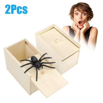 NSI 2 Pcs Wooden Prank Spider Scare Box Hidden in Case Trick Play Joke Gag Toy Gift