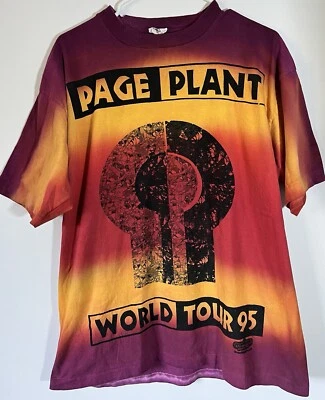 Vintage 90s 1995 Jimmy Page Robert Plant Tour Tie Dye AOP Shirt Led Zeppelin L - Image 1 of 4