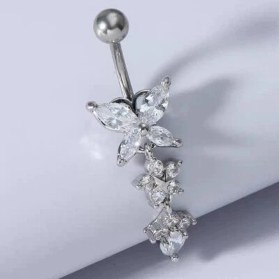 Belly Bar Surgical Steel Crystal Gem Navel Bar Button Ring Belly Bars Piercing - Image 1 of 4