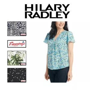 Hilary Radley Ladies' Printed V Neck Blouse Short Sleeve Comfort Fit - F11 - Picture 1 of 17