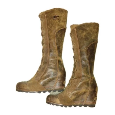 Sorel Cate The Great 皮革高楔形系带破旧靴女式 6.5 码 — 第 1/4 张图片