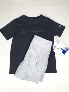 Champion Shirt Shorts Set Boys 4T Black Gray Logo Athletic Summer Outfit NWT - Picture 1 of 15