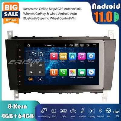 DAB+Android 11 Autoradio GPS Navi CarPlay 4G Mercedes C/CLK/CLC Klasse W203 W209 - Bild 1 von 4