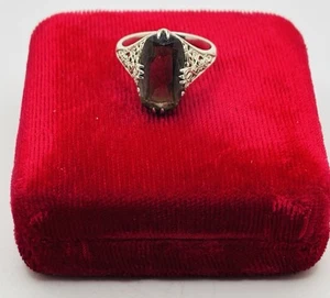 Sterling Silber 925 signiert CNA brauner Rauchtopas filigran Deko Stil Ring Gr. 10 - Bild 1 von 12