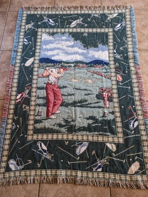 Manta Goodwin Weavers Hombre Jugando Golf Tapiz 100% Algodón 68" x 48" Foto 1 de 4