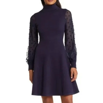 Vestido Suéter Eliza J Para Mujer Calce Grande y Acampanado Lunares Manga Larga Elegante Foto 1 de 4