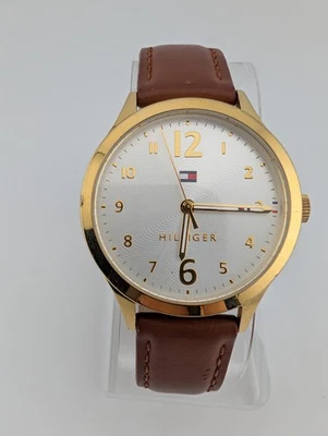 Tommy Hilfiger Watch Women 38mm Gold Case Brown Leather Band- New Battery - Image 1 of 4