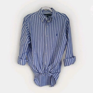 Camicia Ralph Lauren classica media 100% cotone manica lunga Oxford righe blu - Foto 1 di 15